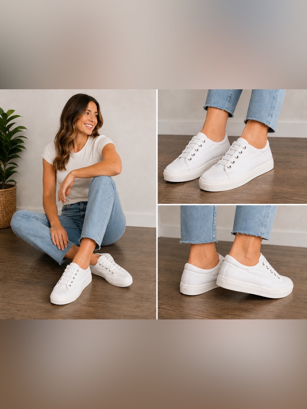 White Canvas Lace-Up Sneakers | Women’s Size 9